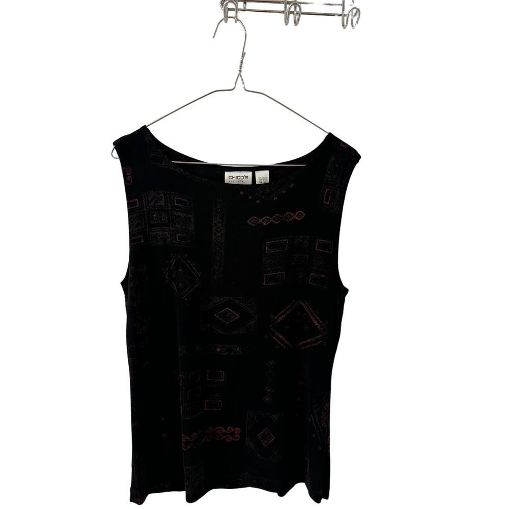 Chicos Travelers‎ Black Design Printed Tank Women's Chico's Size 2
